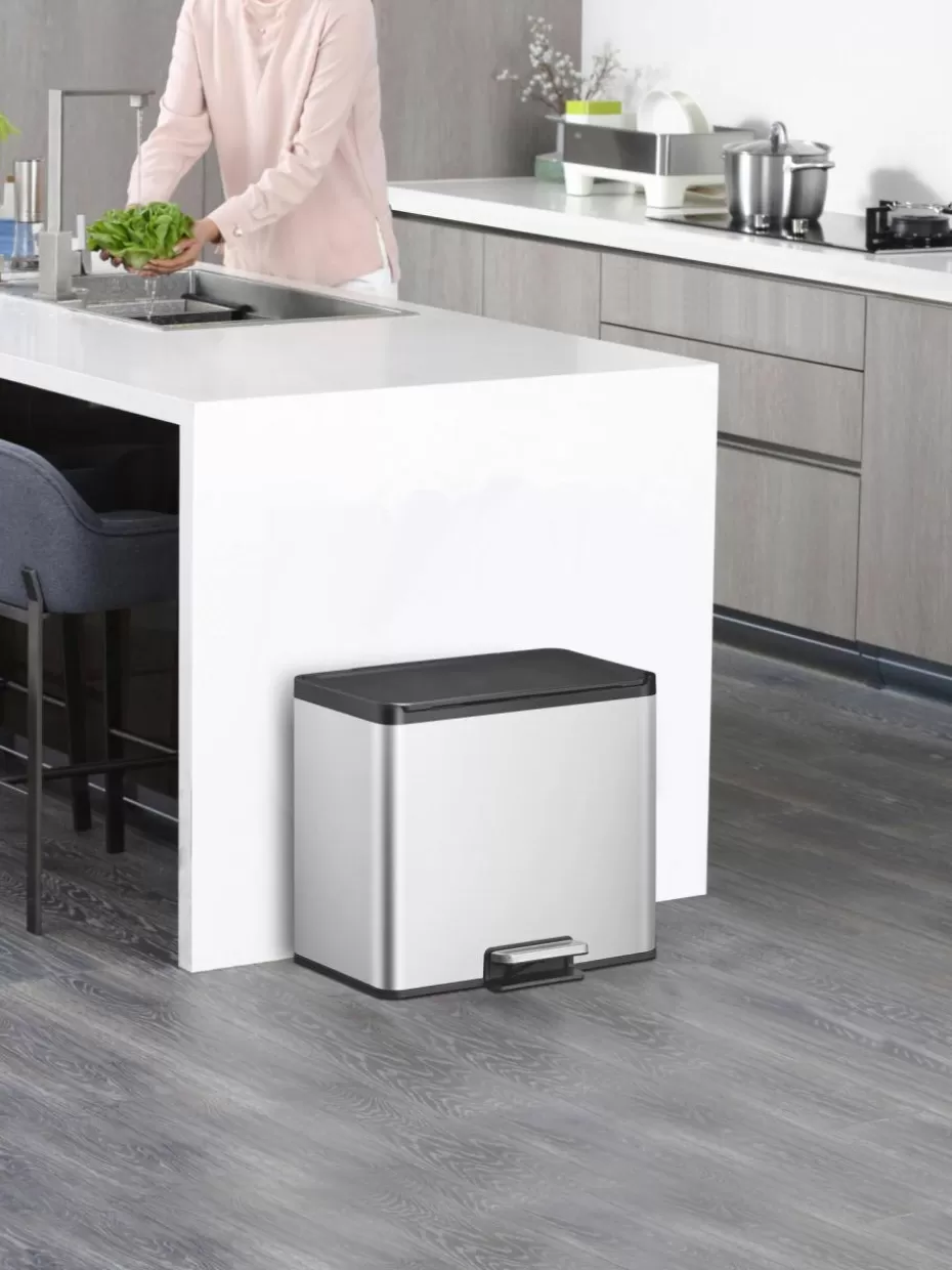 Küchenmülleimer-Westwing Abfalleimer Essential mit Pedal-Funktion, 20 L + 9 L Silberfarben, matt