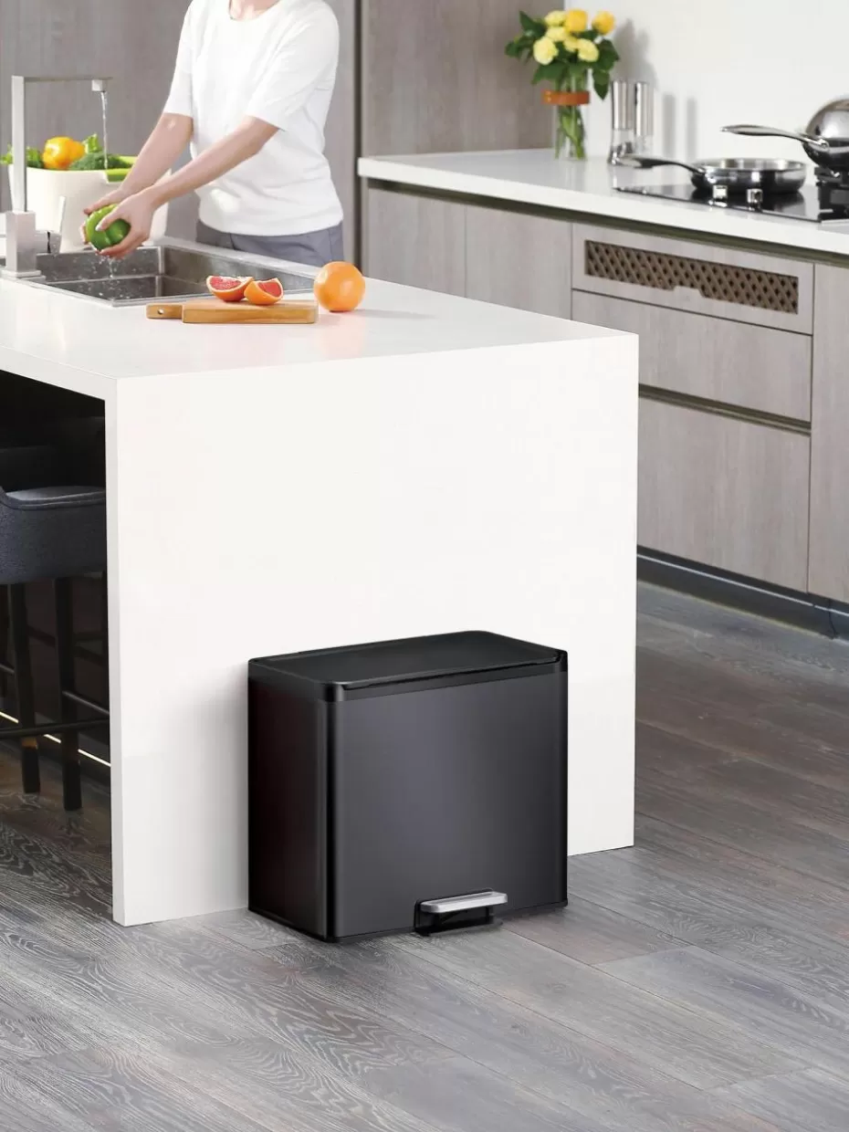 Küchenmülleimer-Westwing Abfalleimer Essential mit Pedal-Funktion, 20 L + 9 L Schwarz, matt