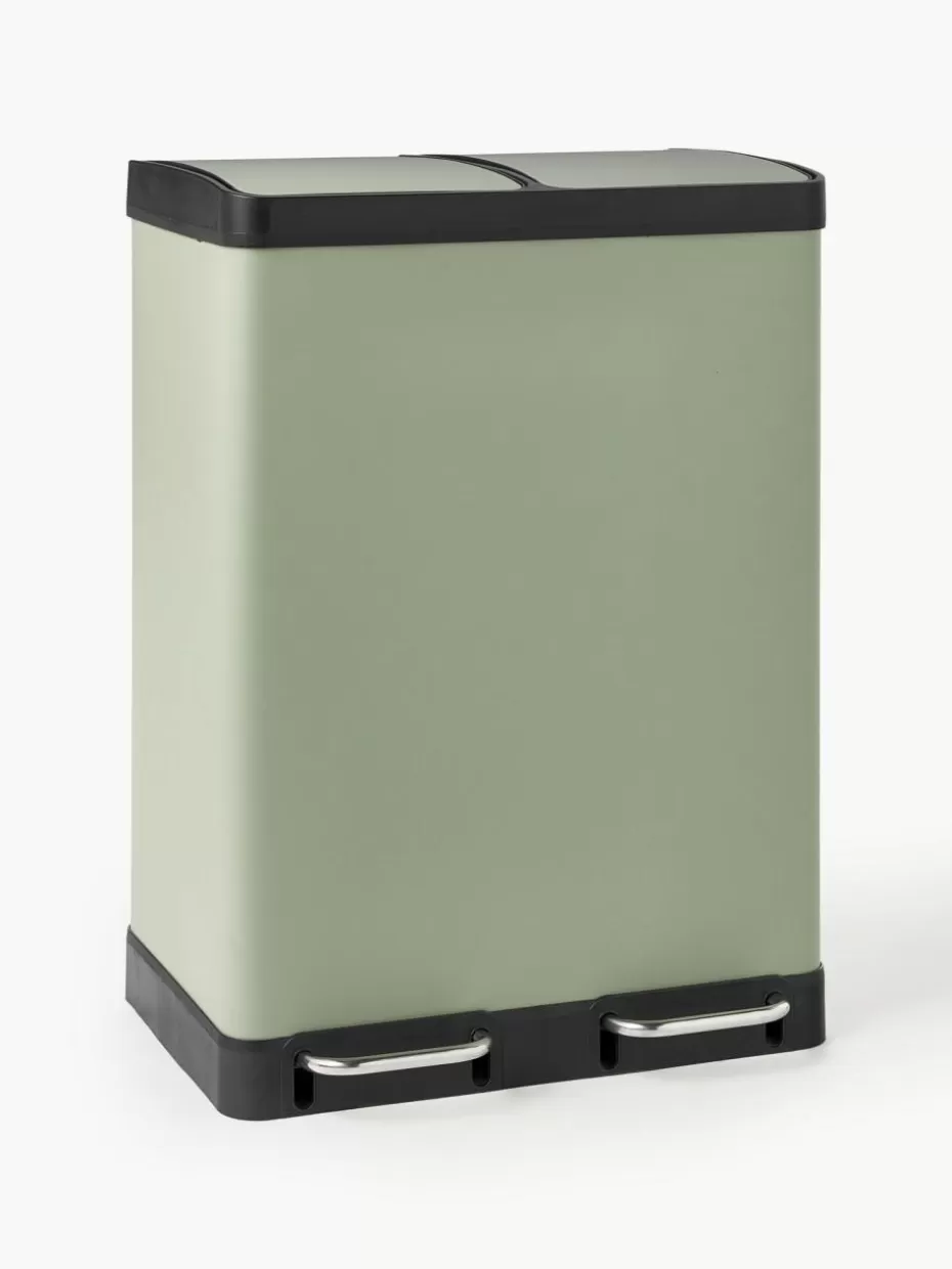 Küchenmülleimer-Westwing Collection Abfalleimer Rafa mit Pedalfunktion, 2 x 30 L Salbeigrün, Schwarz