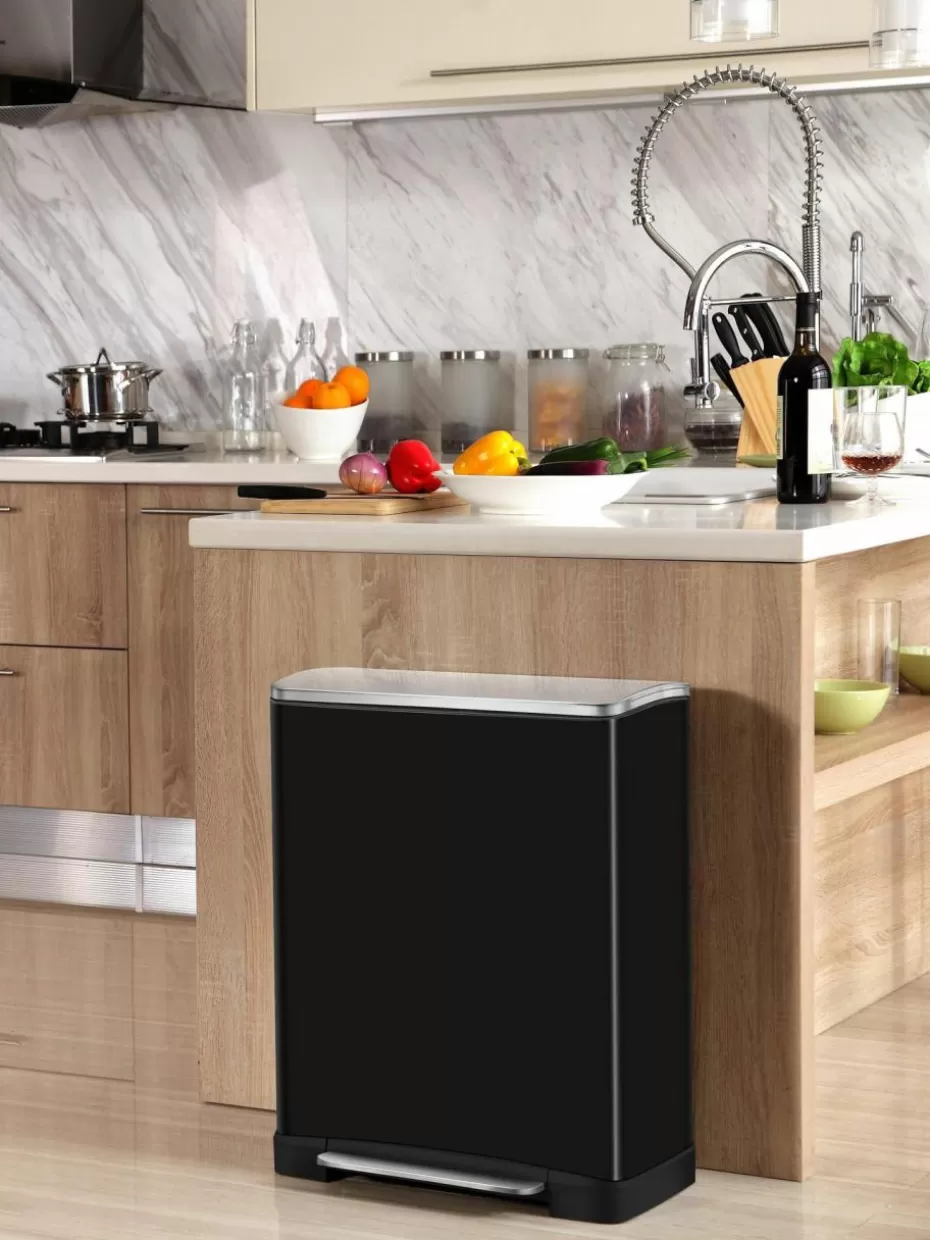 Küchenmülleimer-Westwing Abfalleimer Recycle E-Cube, 28 L + 18 L Schwarz, matt