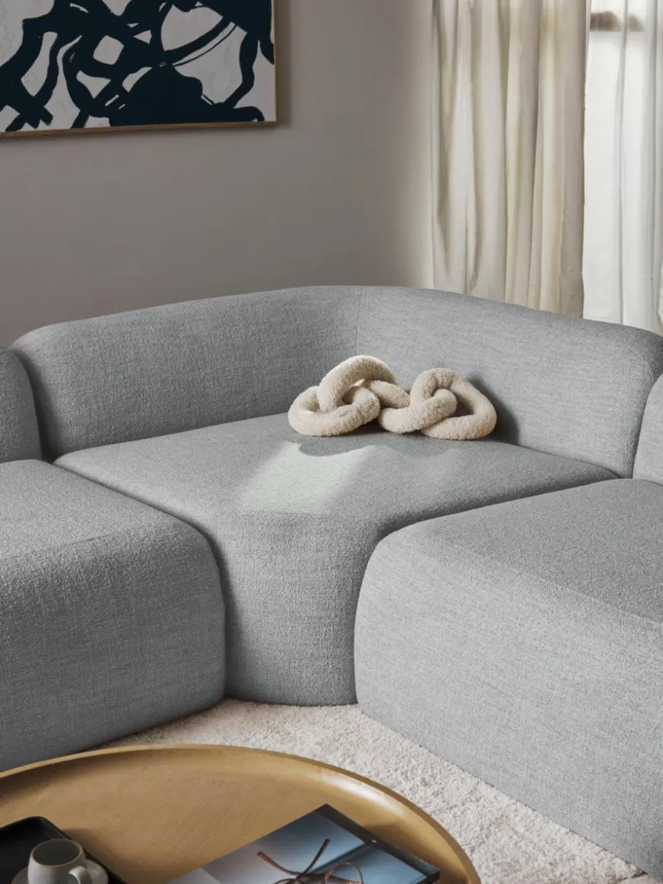 Sofas | Sofaserien-Westwing Collection Abgerundetes Eckmodul Wolke aus Bouclé Bouclé Hellblau