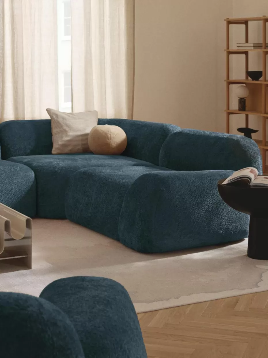 Sofas | Sofaserien-Westwing Collection Abgerundetes Eckmodul Wolke aus Teddy-Bouclé Teddy-Bouclé Petrol