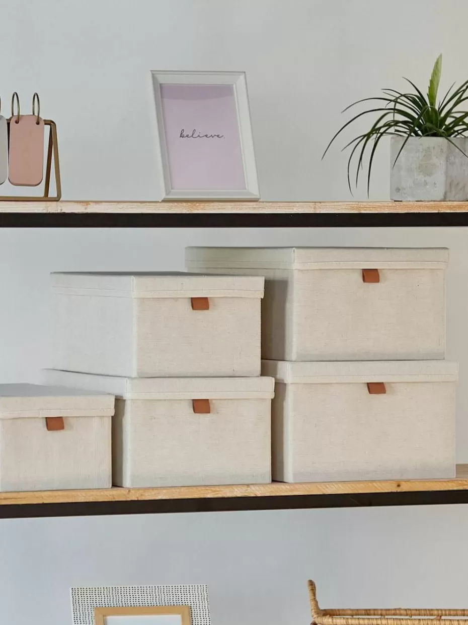 Boxen-Store It Aufbewahrungsboxen Premium, 5er-Set Hellbeige, Braun