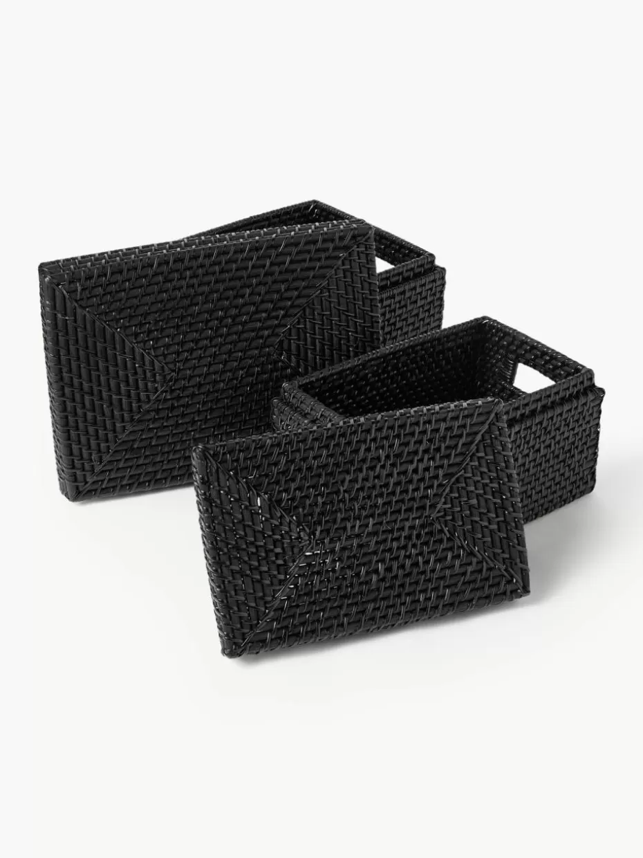 Boxen-Westwing Collection Aufbewahrungskörbe Lurdes mit Deckel, 2er-Set Schwarz