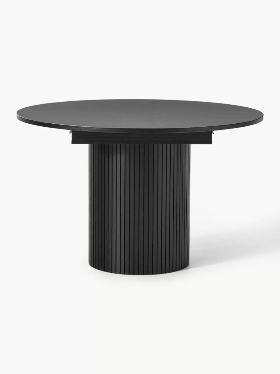 Esstische-Westwing Collection Ausziehbarer Esstisch Filo mit Rillenstruktur, 120 - 160 x 75 cm Eichenholz, schwarz lackiert