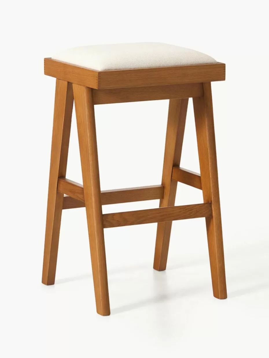 Barhocker-Westwing Collection Barhocker Sissi mit Polsterung Webstoff Cremeweiß, dunkles Eichenholz