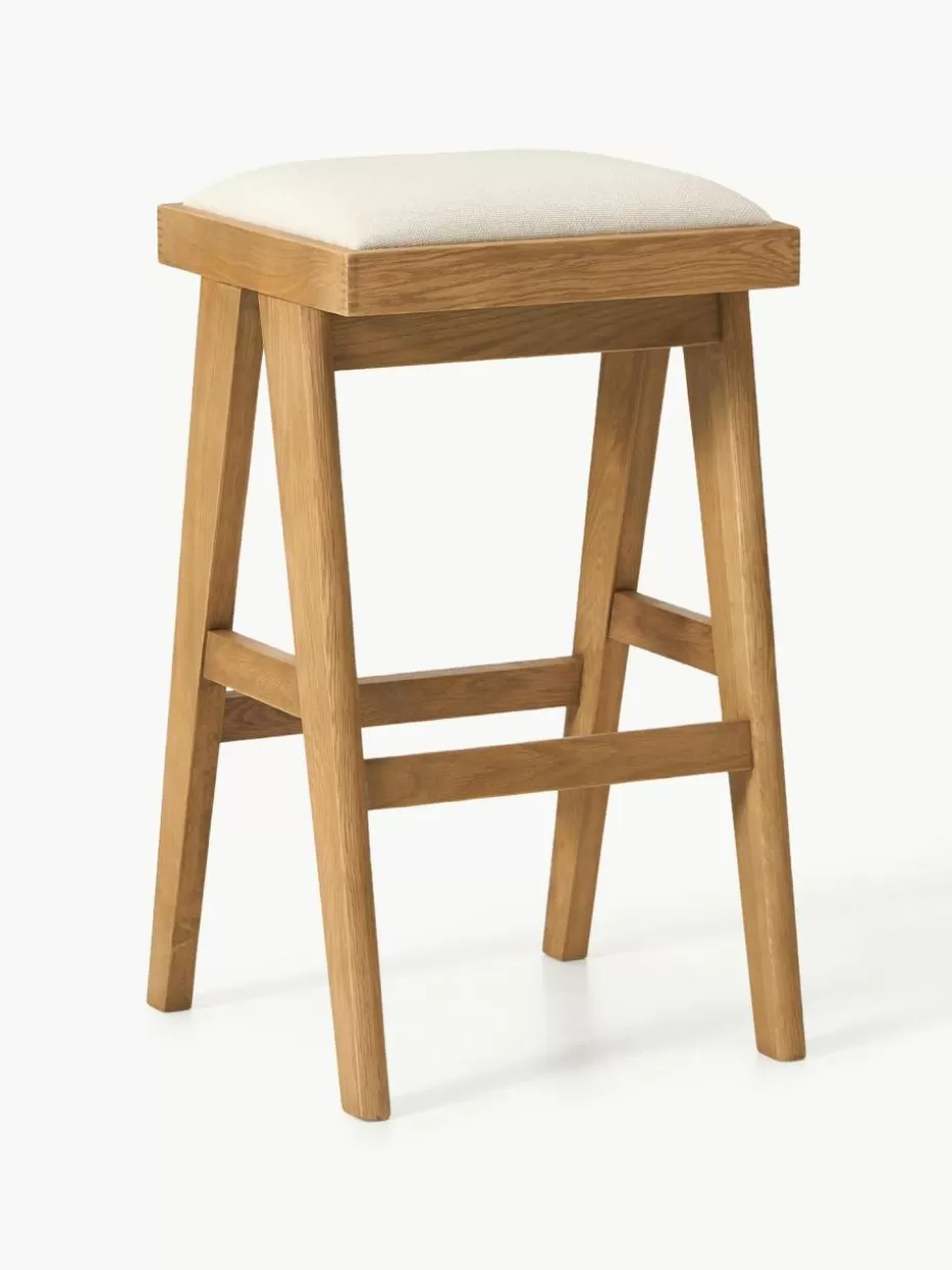 Barhocker-Westwing Collection Barhocker Sissi mit Polsterung Webstoff Cremeweiß, helles Eichenholz