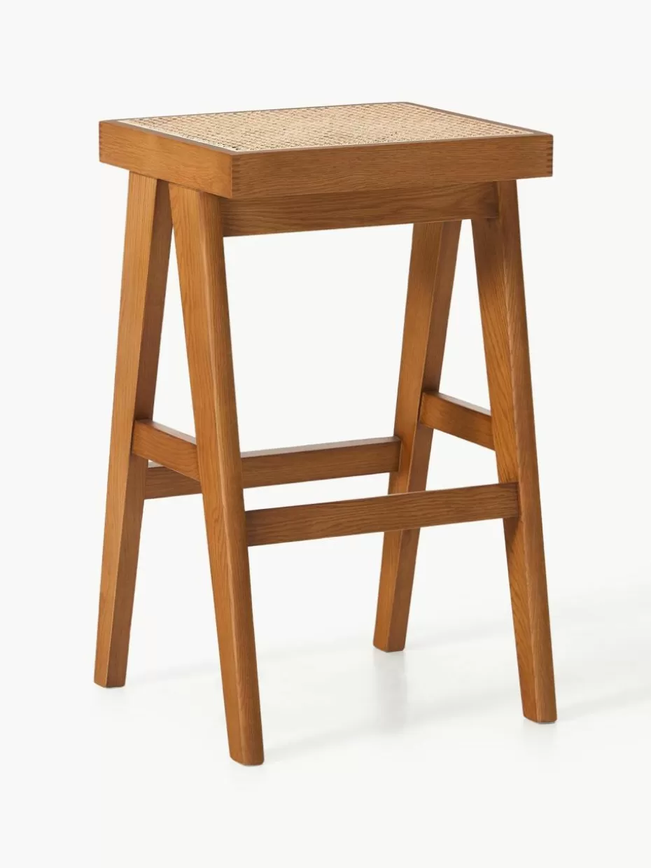 Barhocker-Westwing Collection Barhocker Sissi mit Wiener Geflecht Dunkles Eichenholz, Hellbeige