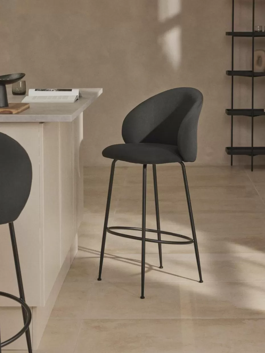 Barhocker-Westwing Collection Barstuhl Luisa Webstoff Schwarz, Schwarz matt