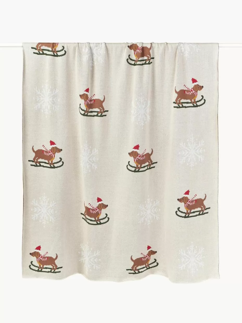 Weihnachtliche Decken & Plaids | Glow-Up-Westwing Collection Baumwolldecke Buddy mit winterlichem Motiv Hellbeige, Bunt