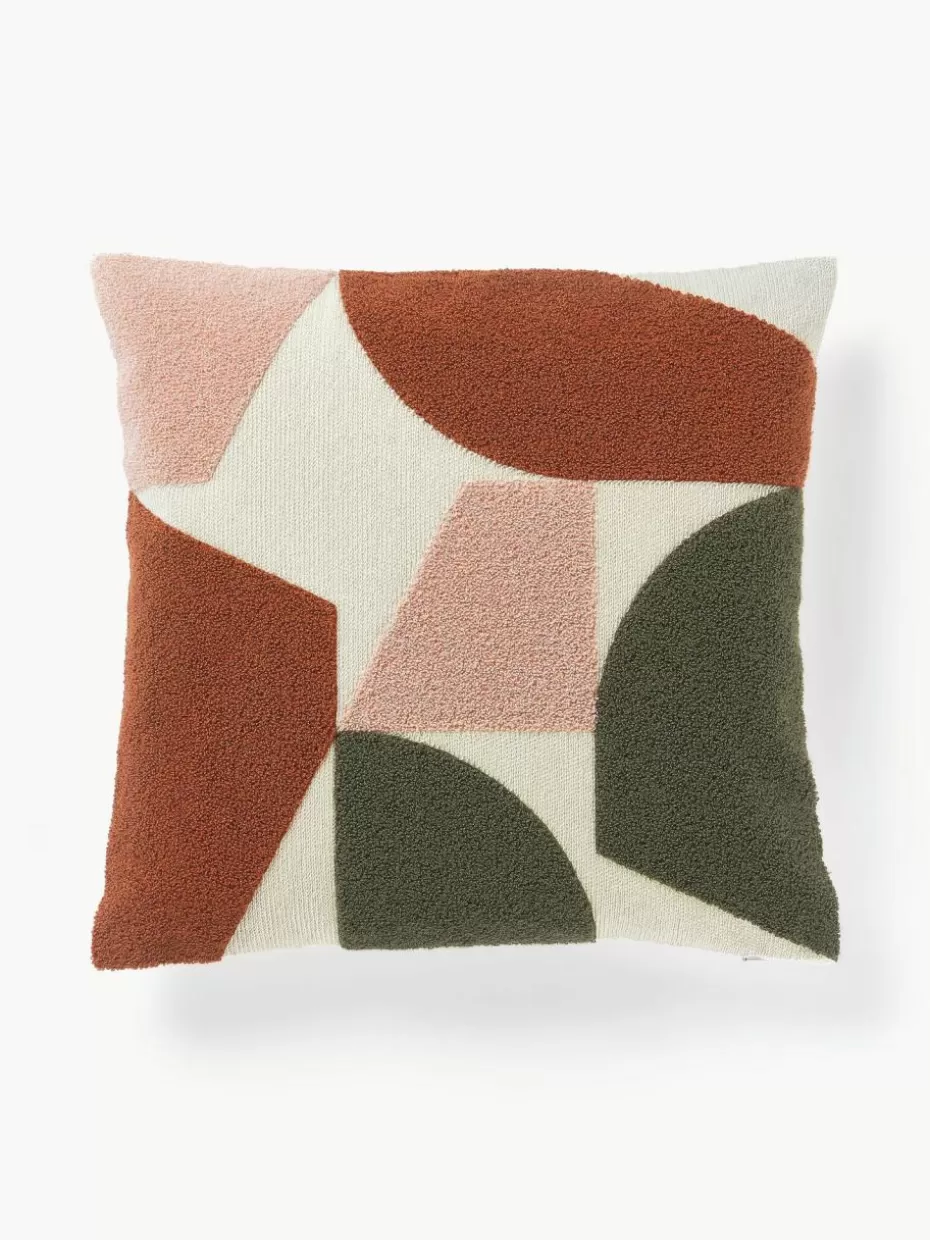 Dekokissen-Westwing Collection Baumwoll-Kissenhülle Nomi mit abstrakter Verzierung Terrakotta, Peach, Olivgrün, Off White