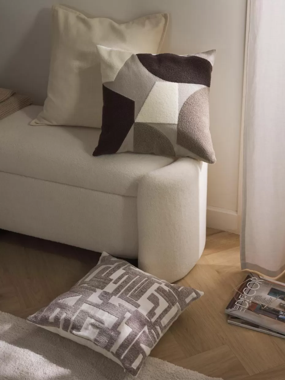 Dekokissen-Westwing Collection Baumwoll-Kissenhülle Nomi mit abstrakter Verzierung Dunkelbraun, Taupe, Off White