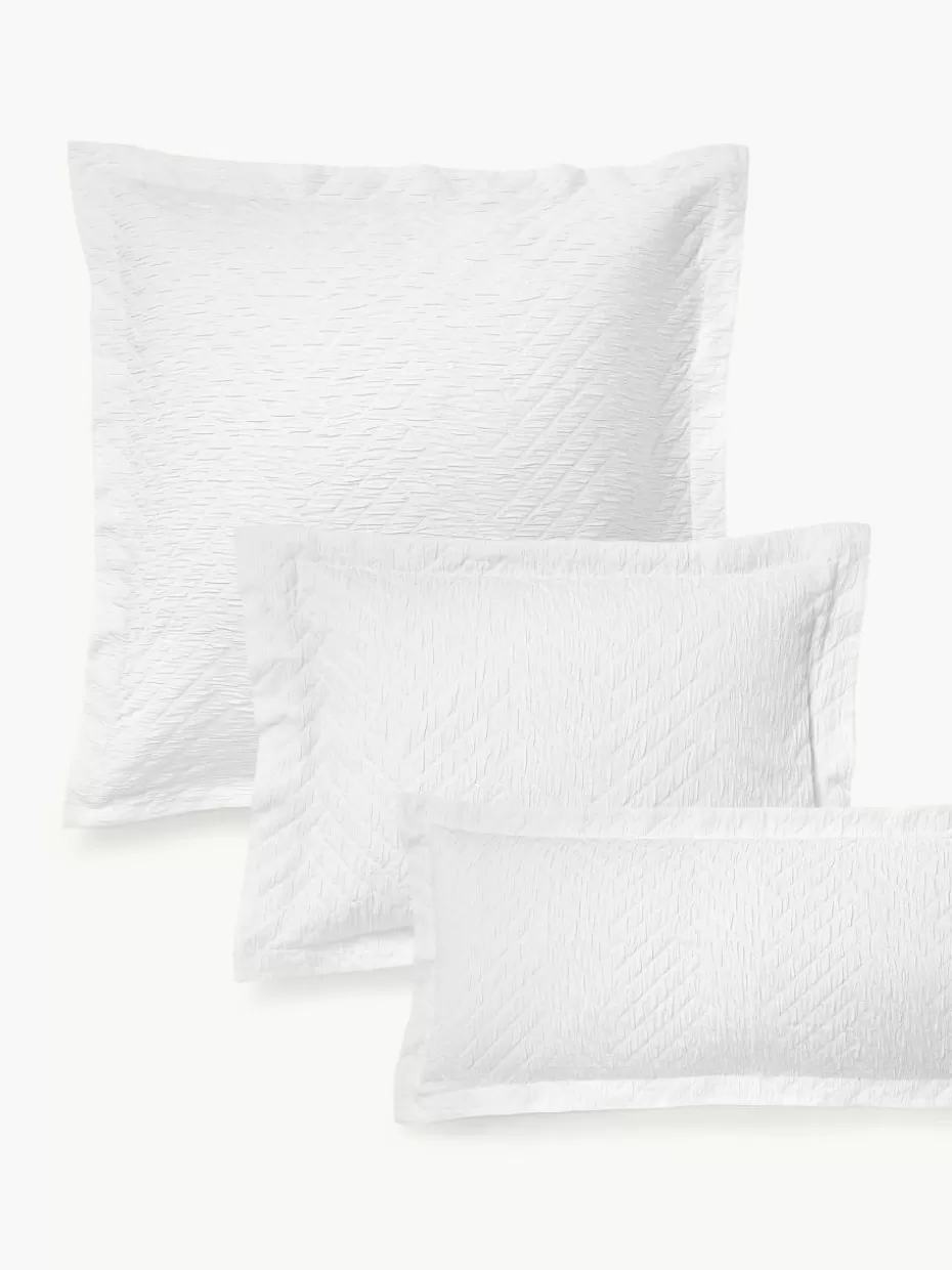 Kopfkissenbezüge-Westwing Collection Baumwoll-Kopfkissenbezug Jonie mit strukturierter Oberfläche und Stehsaum Weiß