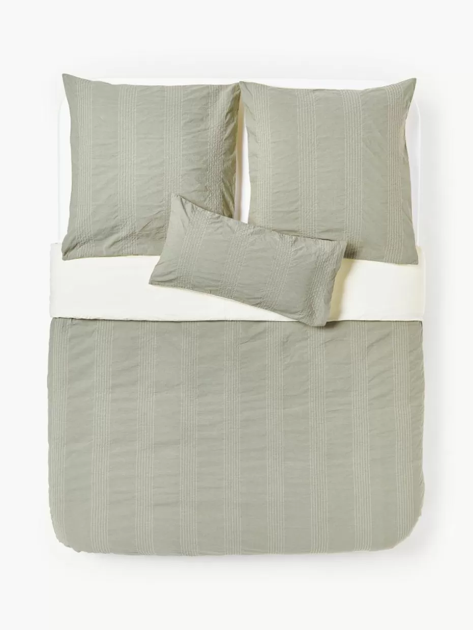 Bettwäsche-Westwing Collection Baumwollperkal-Bettdeckenbezug Graham Olivgrün, Off White