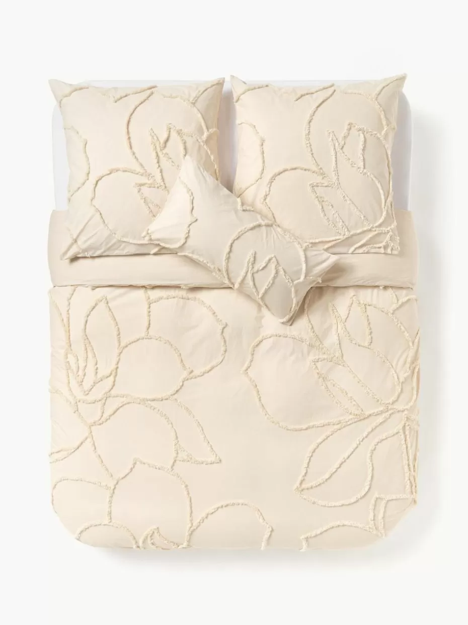 Bettwäsche-Westwing Collection Baumwollperkal-Bettdeckenbezug Madeline mit getufteter Verzierung Hellbeige