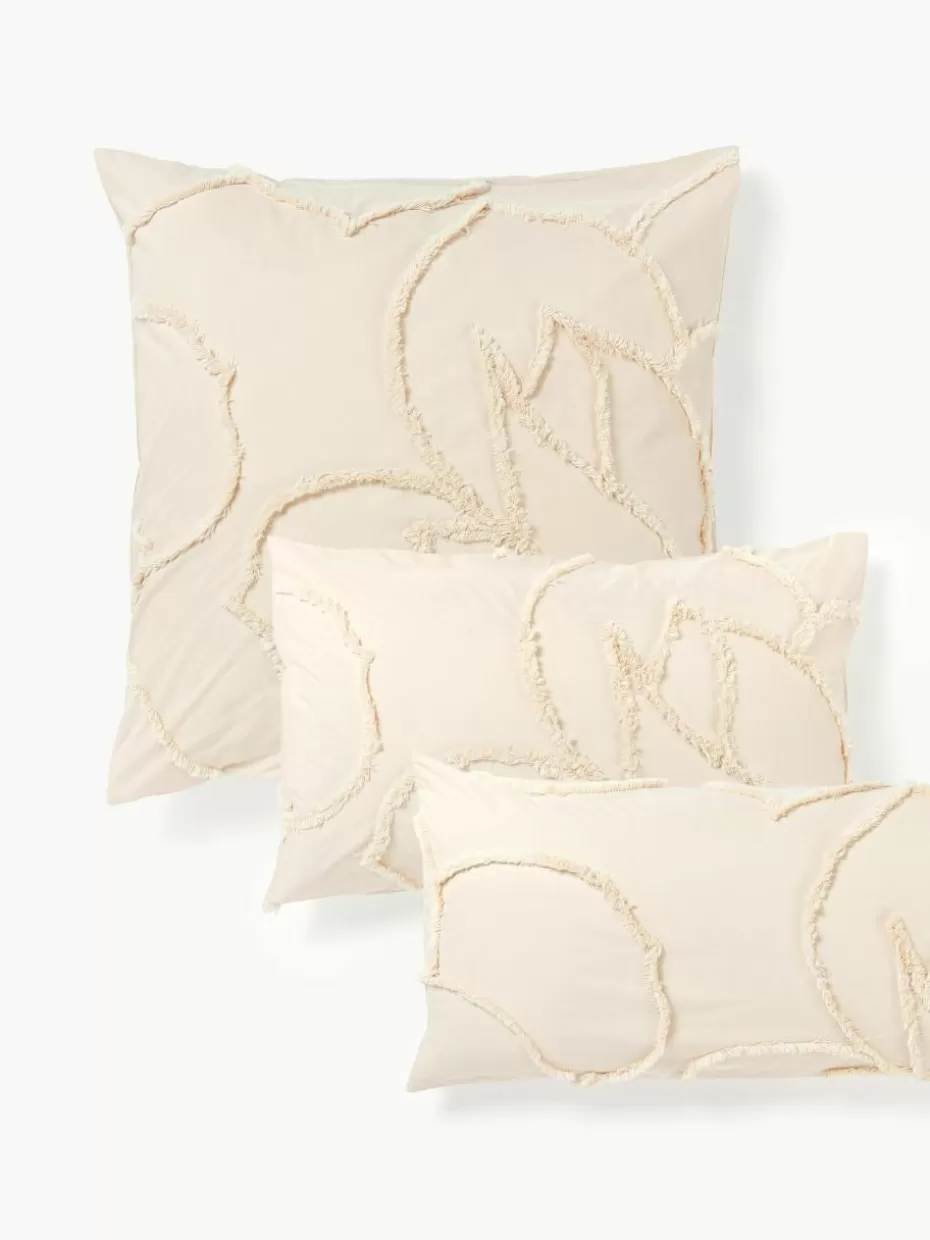 Bettwäsche-Westwing Collection Baumwollperkal-Kopfkissenbezug Madeline mit getufteter Verzierung Hellbeige