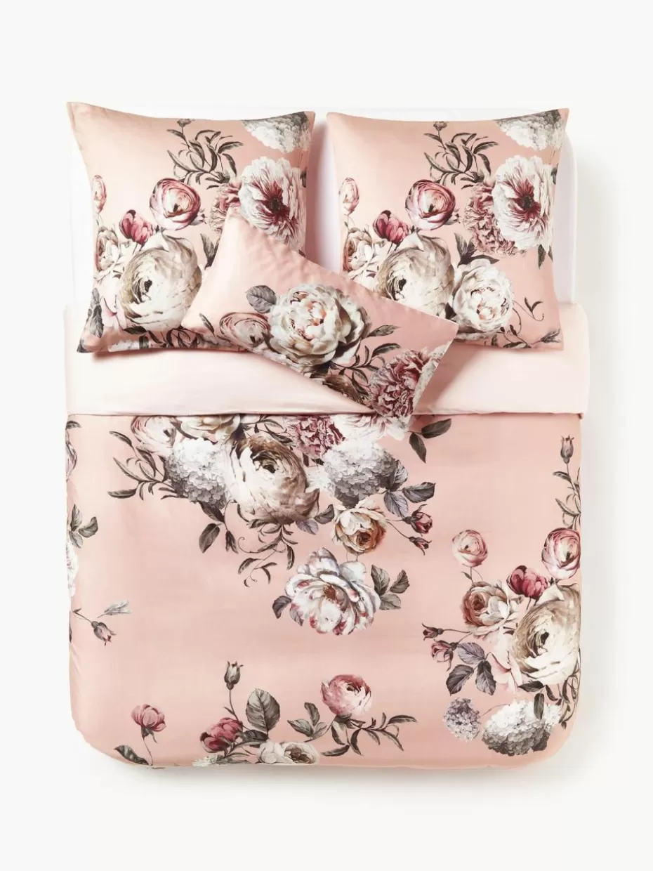Bettwäsche-Westwing Collection Baumwollsatin-Bettdeckenbezug Blossom Hellrosa, Bunt