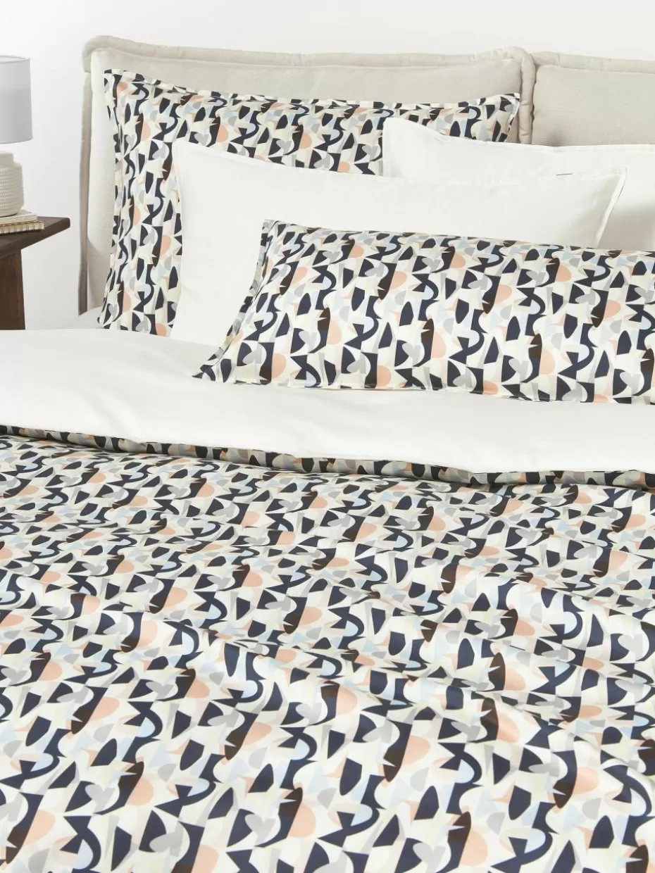 Bettwäsche-Westwing Collection Baumwollsatin-Bettdeckenbezug Cadence mit abstraktem Muster Schwarz, Off White, Peach
