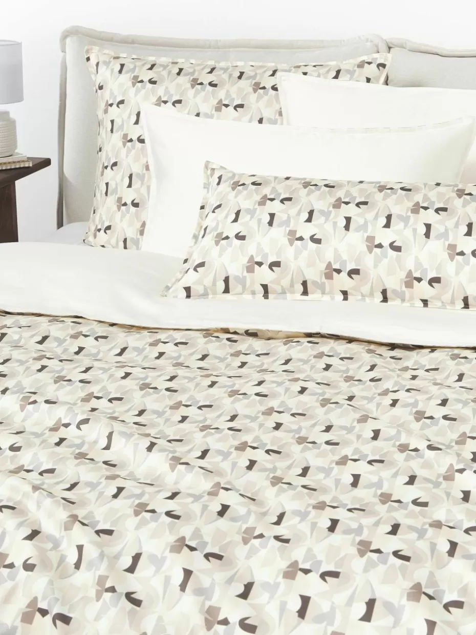 Bettwäsche-Westwing Collection Baumwollsatin-Bettdeckenbezug Cadence mit abstraktem Muster Beigetöne
