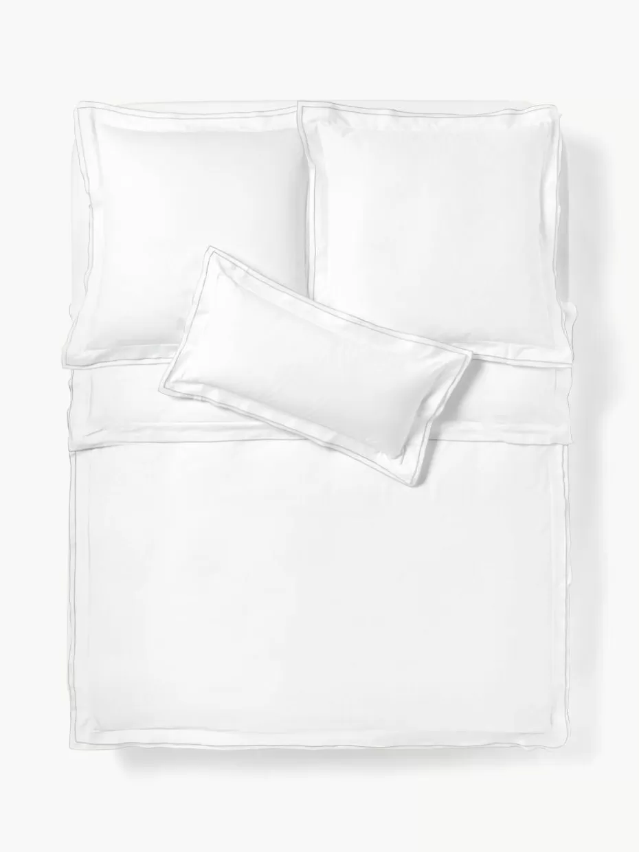 Bettwäsche-Westwing Collection Baumwollsatin-Bettdeckenbezug Carlotta Weiß, Hellbeige