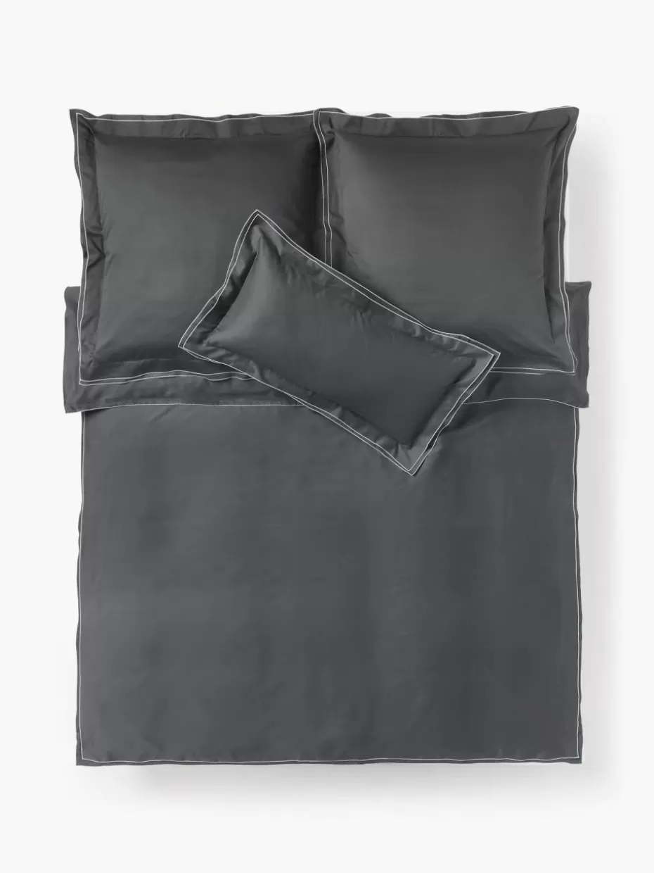 Bettwäsche-Westwing Collection Baumwollsatin-Bettdeckenbezug Carlotta Anthrazit, Hellgrau