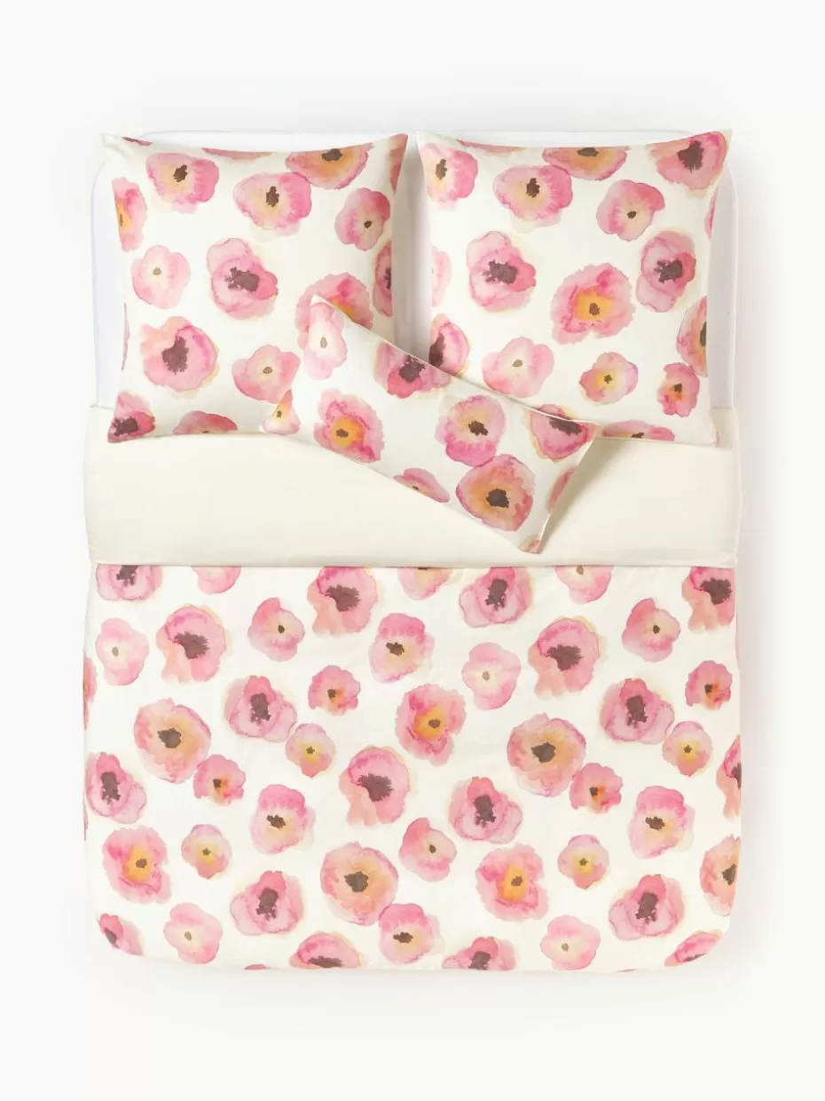 Bettwäsche-Westwing Collection Baumwollsatin-Bettdeckenbezug Fiorella mit Blumen-Print Cremeweiß, Mehrfarbig