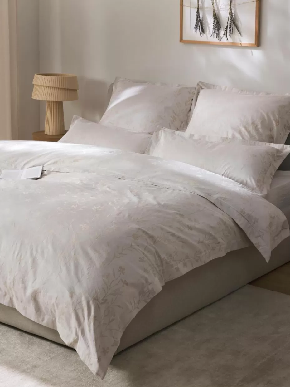 Bettwäsche-Westwing Collection Baumwollsatin-Bettdeckenbezug Hurley mit Jacquard-Muster Cremeweiß, Hellbeige