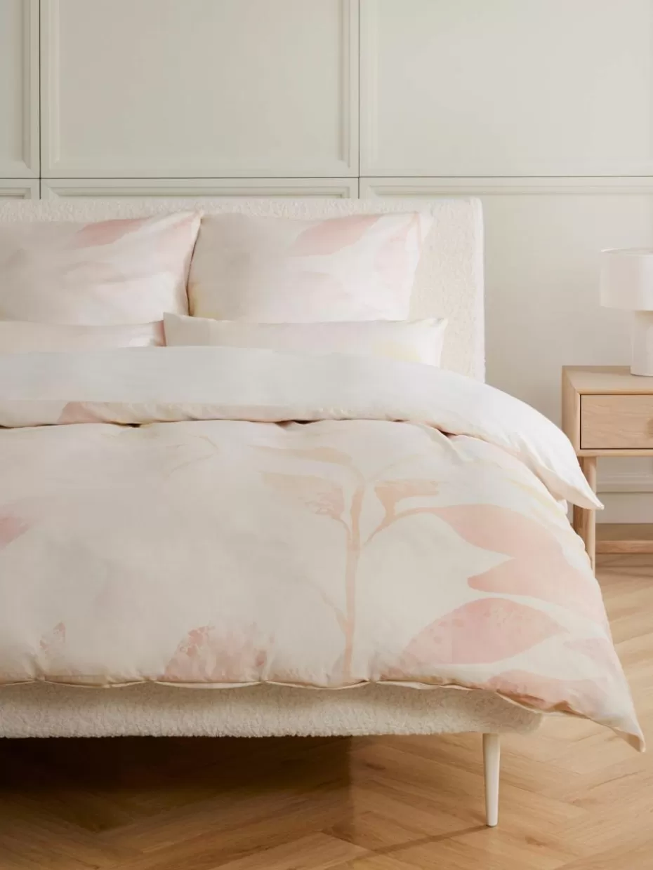 Bettwäsche-Westwing Collection Baumwollsatin-Bettdeckenbezug Marino mit floralem Print Beige, Rottöne