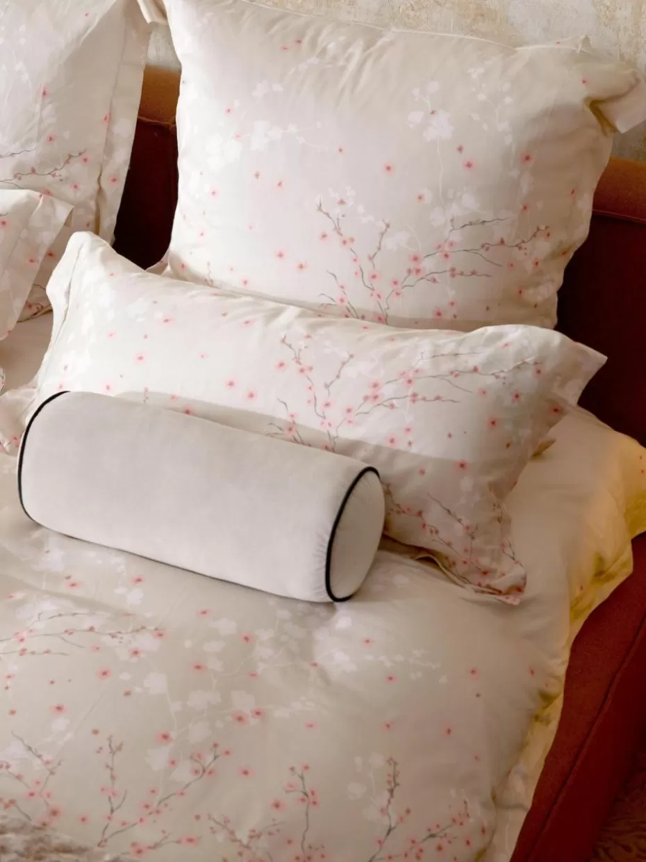 Bettwäsche-Westwing Collection Baumwollsatin-Bettdeckenbezug Sakura mit Blumen-Print Hellbeige, Hellrosa, Weiß