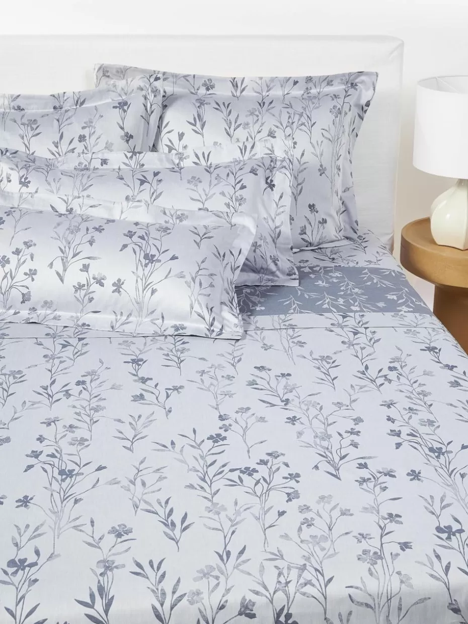 Betttücher-Westwing Collection Baumwollsatin-Betttuch Hurley mit Jacquard-Muster Hellblau, Blau