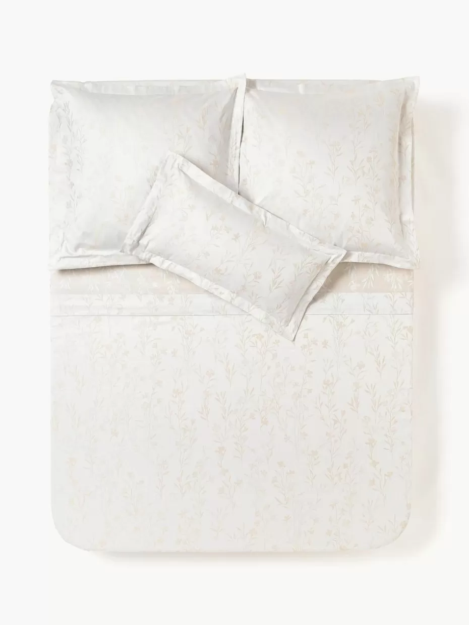 Betttücher-Westwing Collection Baumwollsatin-Betttuch Hurley mit Jacquard-Muster Cremeweiß, Hellbeige
