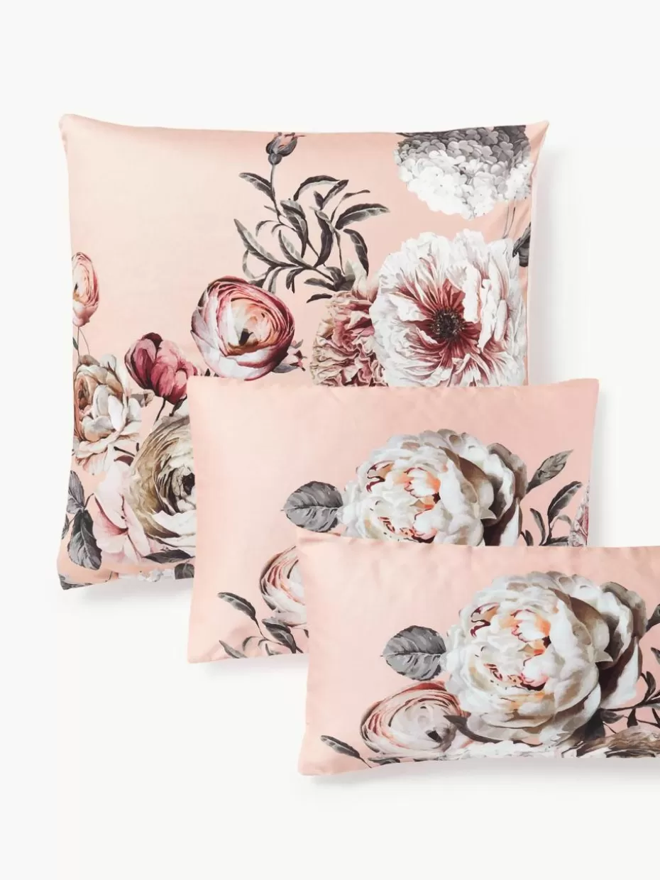 Kopfkissenbezüge-Westwing Collection Baumwollsatin-Kopfkissenbezug Blossom Hellrosa, Bunt