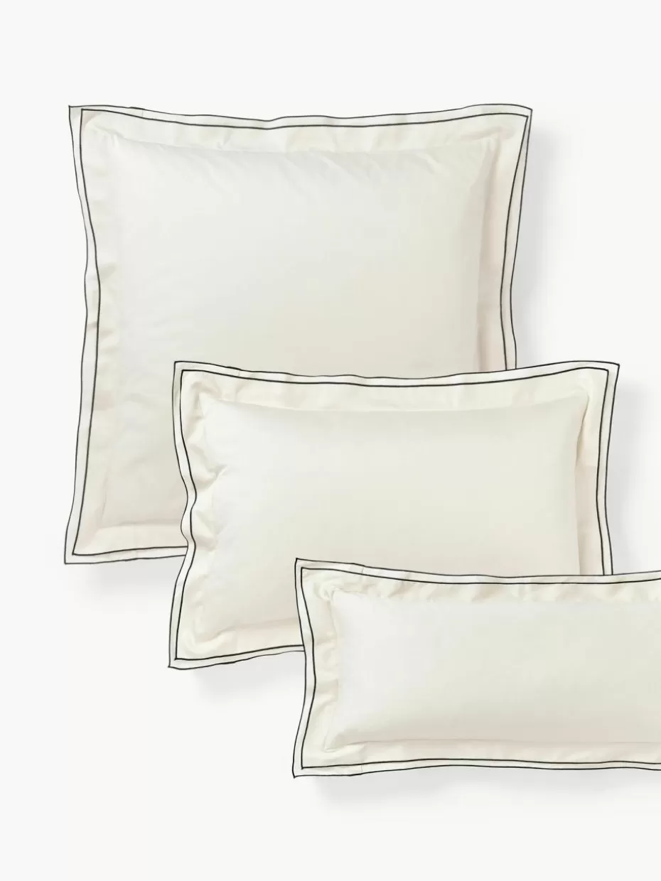 Kopfkissenbezüge-Westwing Collection Baumwollsatin-Kopfkissenbezug Carlotta Cremeweiß, Schwarz