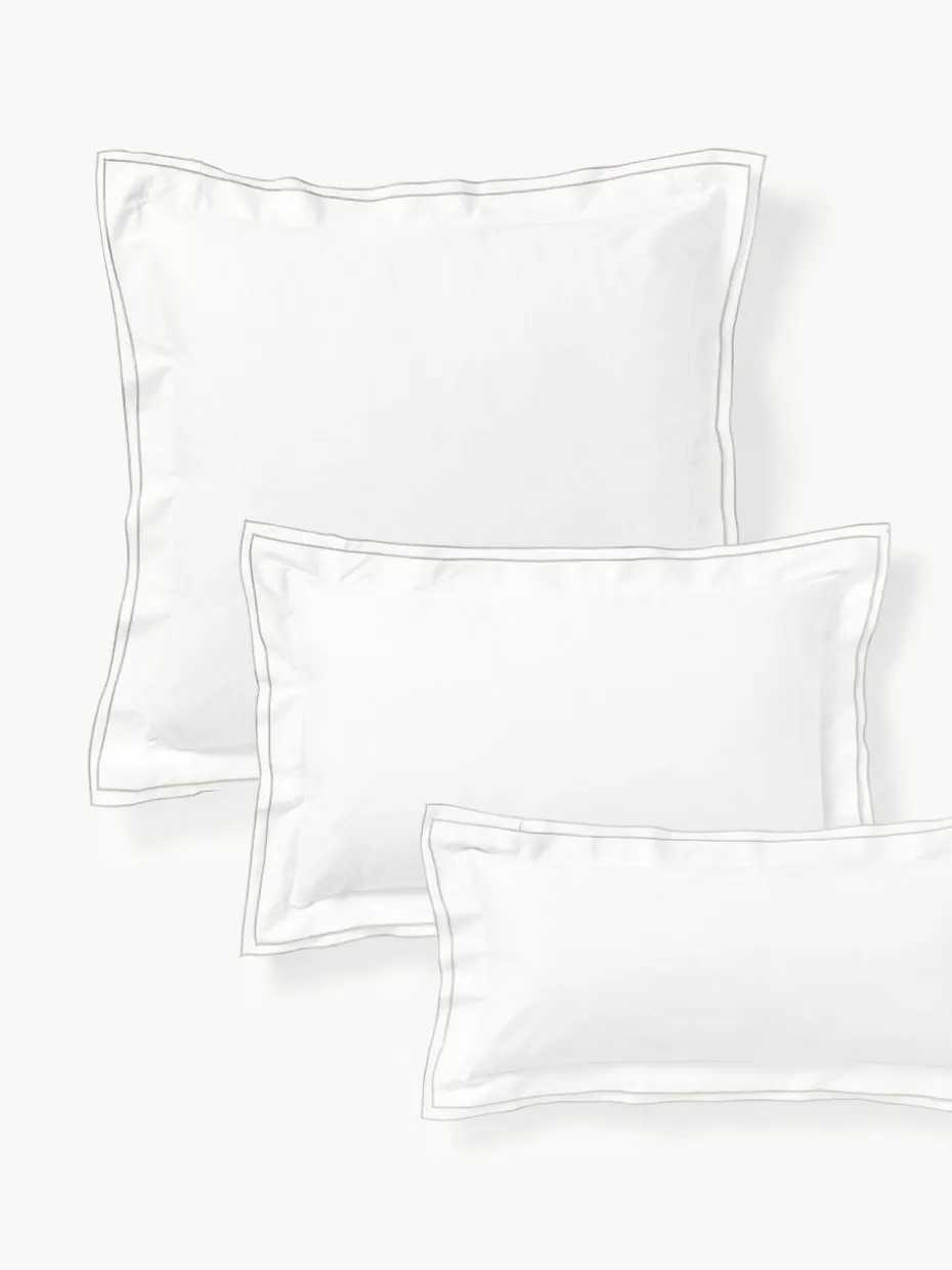 Kopfkissenbezüge-Westwing Collection Baumwollsatin-Kopfkissenbezug Carlotta Weiß, Hellbeige