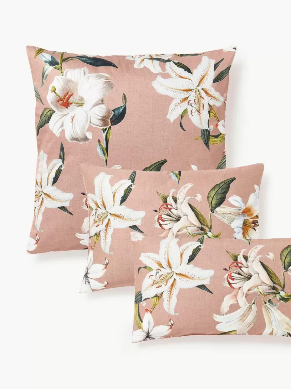 Kopfkissenbezüge-Westwing Collection Baumwollsatin-Kopfkissenbezug Flori mit Blumen-Print Altrosa, Mehrfarbig
