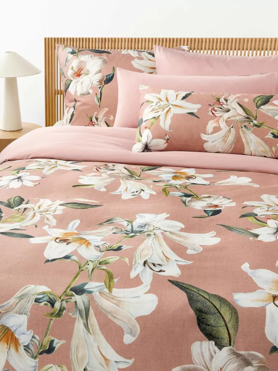 Kopfkissenbezüge-Westwing Collection Baumwollsatin-Kopfkissenbezug Flori mit Blumen-Print Altrosa, Mehrfarbig