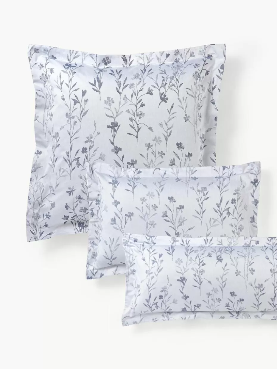 Kopfkissenbezüge-Westwing Collection Baumwollsatin-Kopfkissenbezug Hurley mit Jacquard-Muster Hellblau, Blau