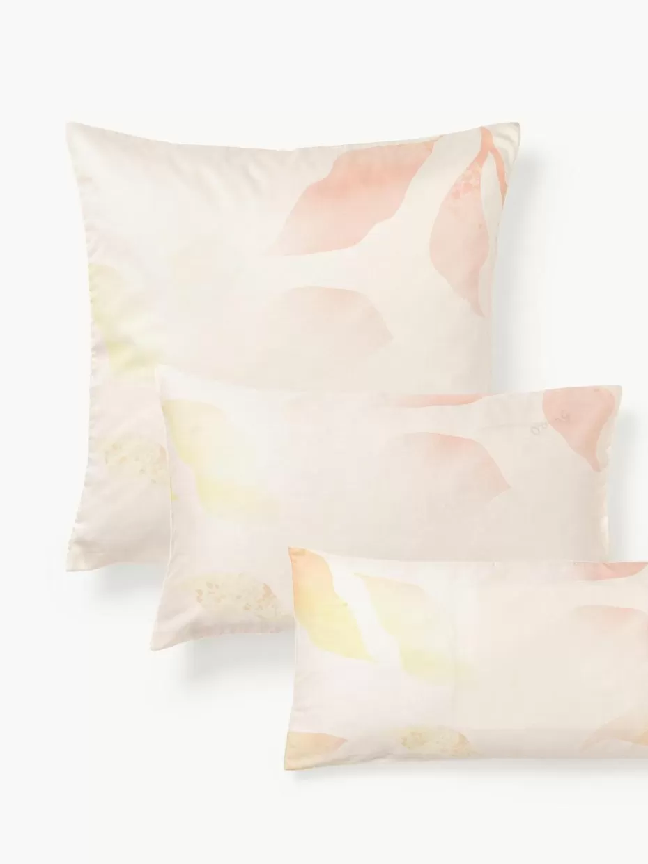 Kopfkissenbezüge-Westwing Collection Baumwollsatin-Kopfkissenbezug Marino mit floralem Print Beige, Rottöne