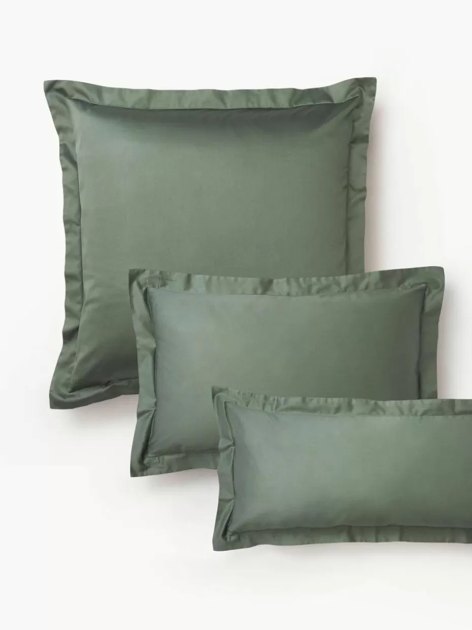 Kopfkissenbezüge-Westwing Collection Baumwollsatin-Kopfkissenbezug Premium Dunkelgrün