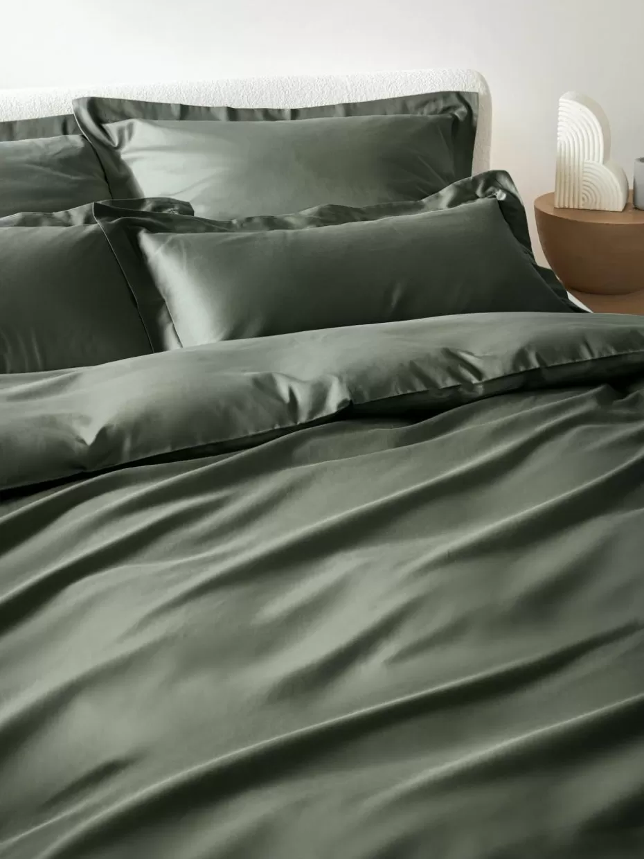Kopfkissenbezüge-Westwing Collection Baumwollsatin-Kopfkissenbezug Premium Dunkelgrün