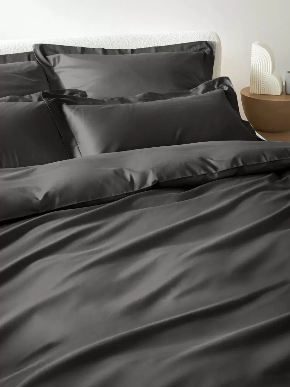 Kopfkissenbezüge-Westwing Collection Baumwollsatin-Kopfkissenbezug Premium Dunkelgrau