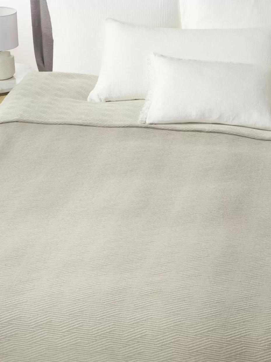 Tagesdecken & Bettüberwürfe-Westwing Collection Baumwoll-Tagesdecke Ebony Hellbeige