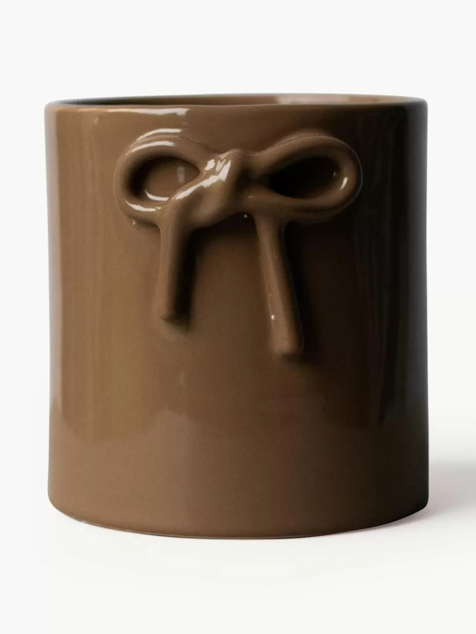 Blumentöpfe-DBKD Übertopf Bow aus Keramik, H 14 cm Nougat, glänzend