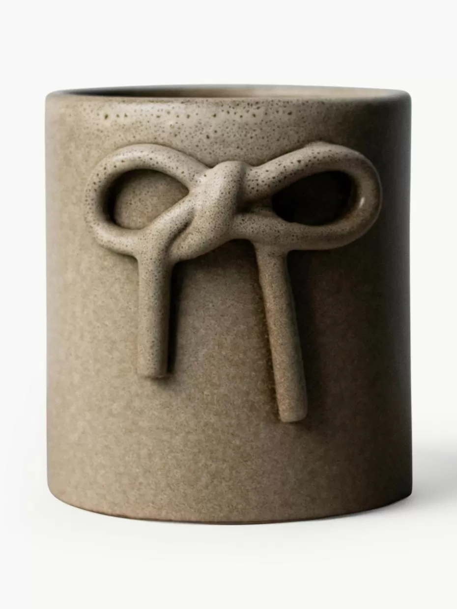 Blumentöpfe-DBKD Übertopf Bow aus Keramik, H 11 cm Beige, gesprenkelt und matt