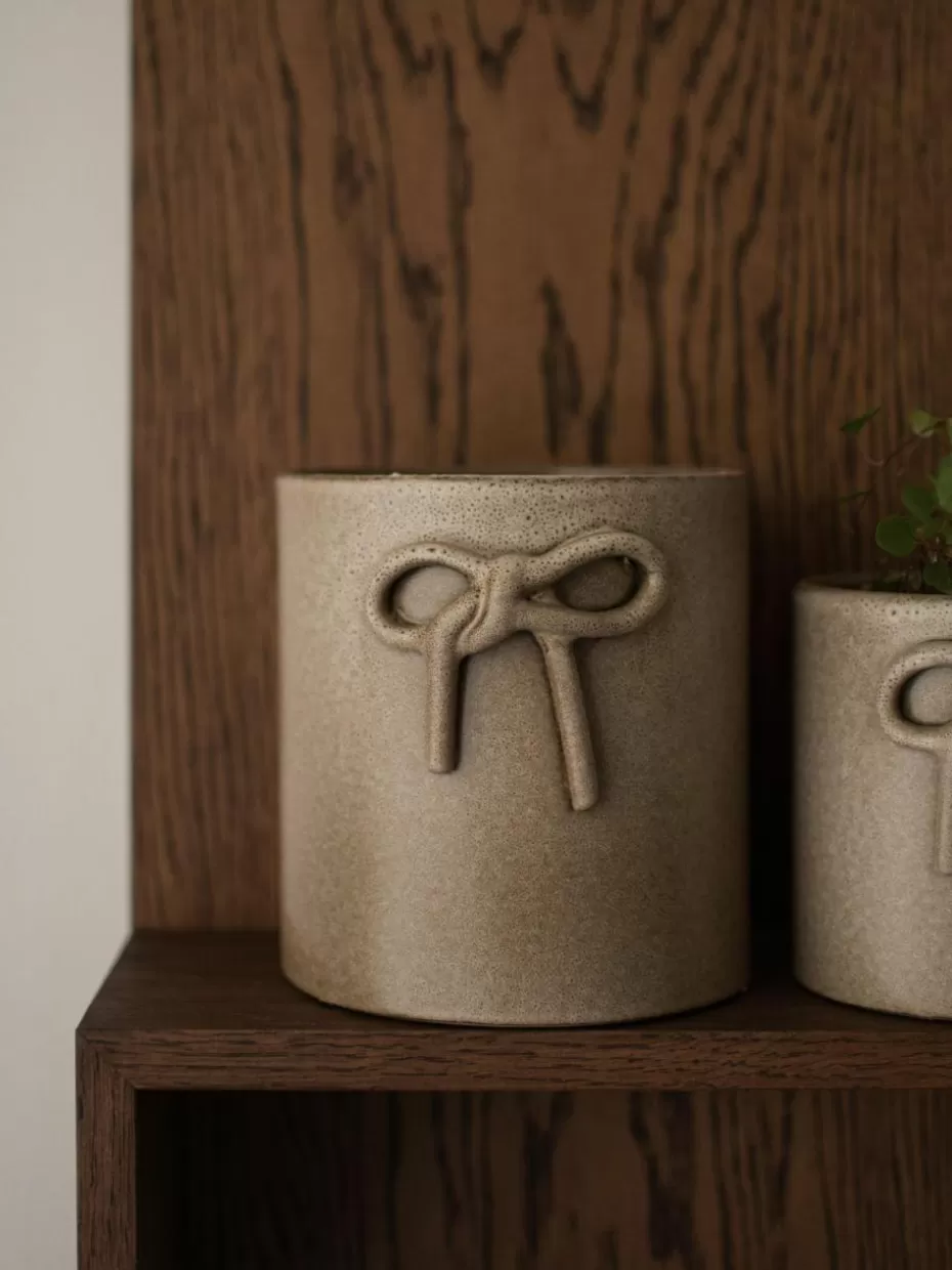 Blumentöpfe-DBKD Übertopf Bow aus Keramik, H 14 cm Beige, gesprenkelt und matt