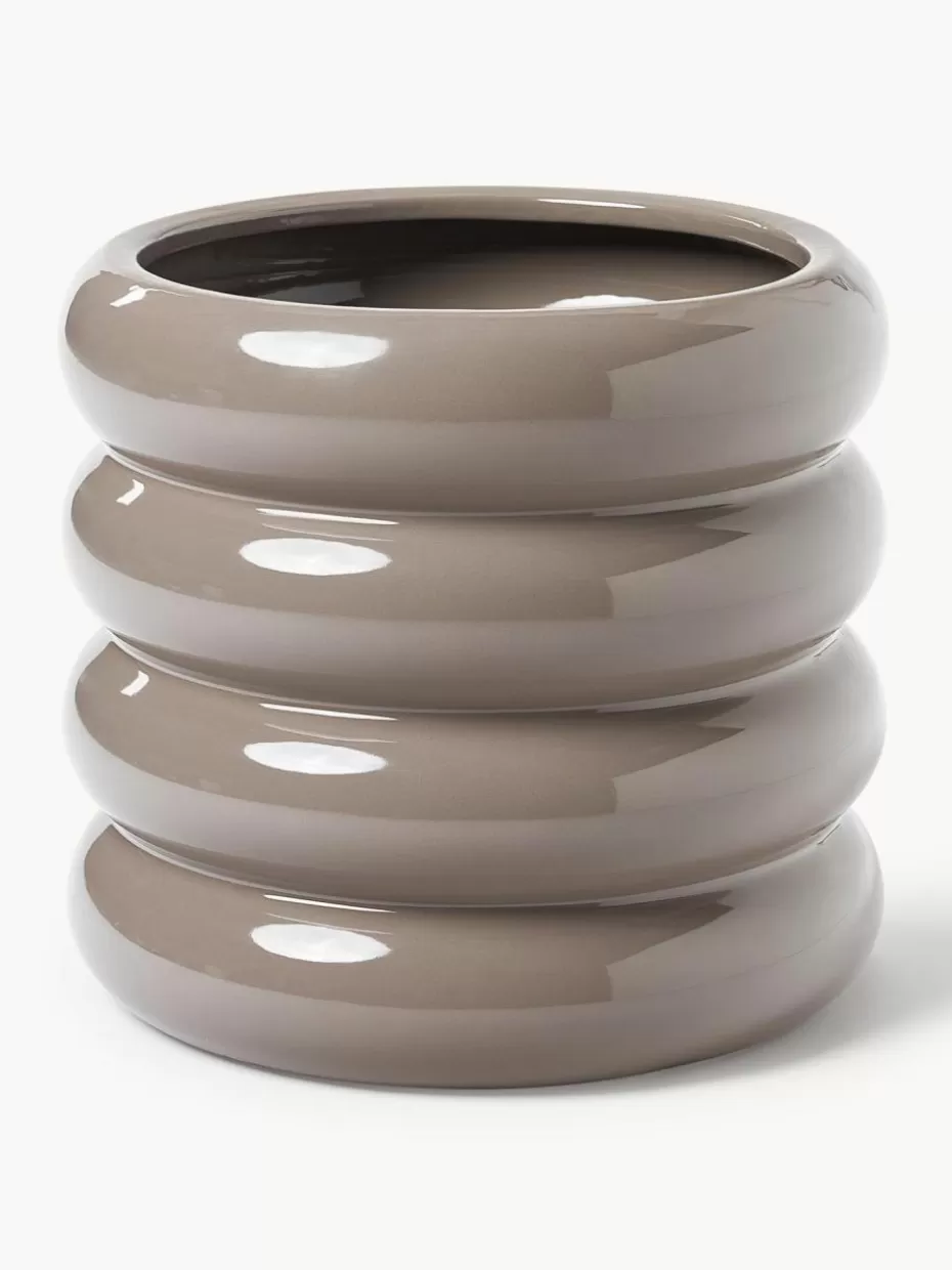 Blumentöpfe-Westwing Collection Übertopf Rudi aus Steinzeug, H 30 cm Taupe, glänzend