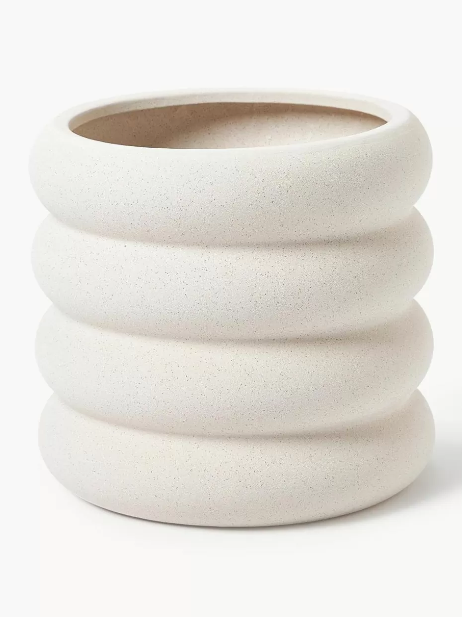 Blumentöpfe-Westwing Collection Übertopf Rudi aus Steinzeug, H 30 cm Cremeweiß, matt