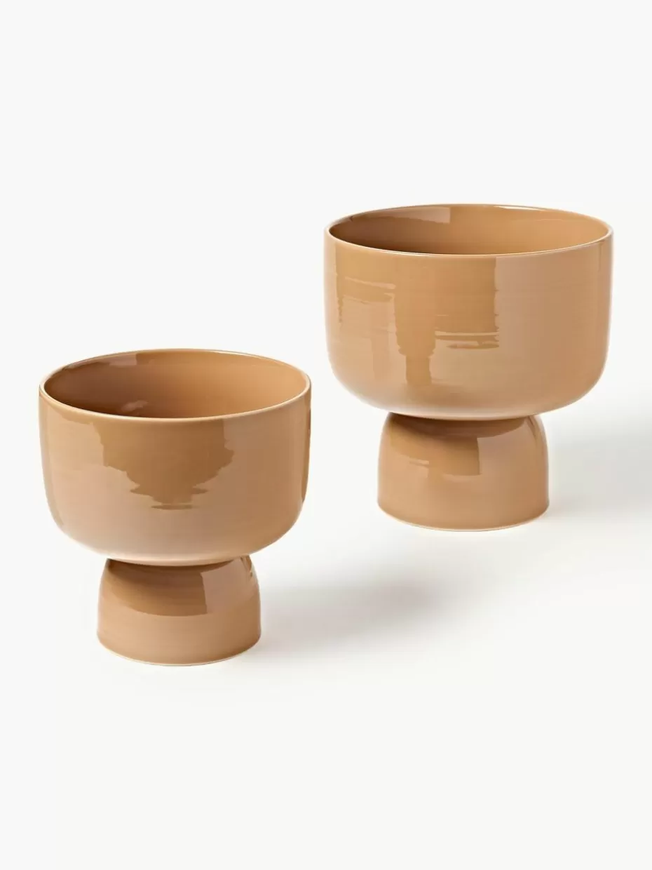 Blumentöpfe-Westwing Collection Übertöpfe Mayson, 2er-Set Hellbraun, glänzend