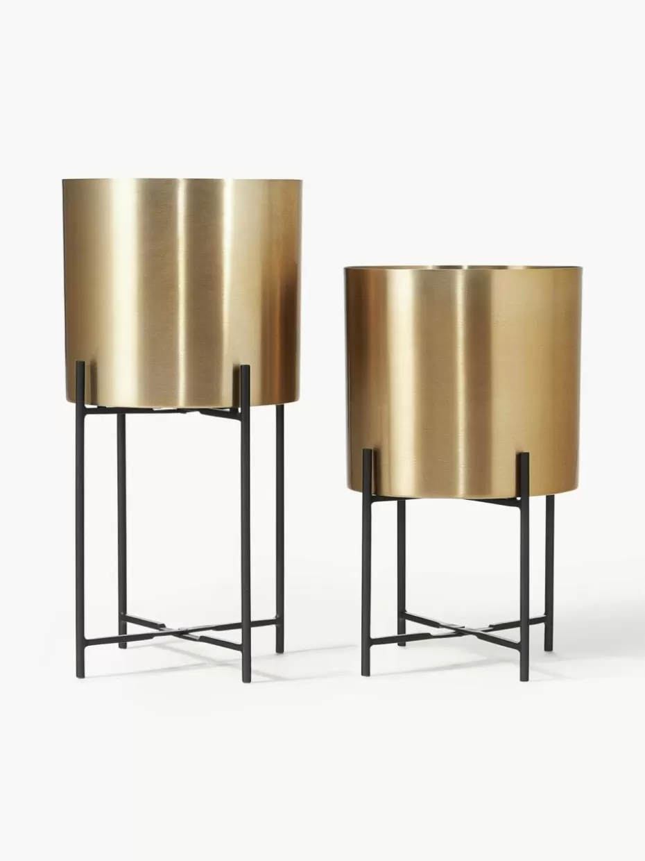 Blumentöpfe-Westwing Collection Übertöpfe Mina aus Metall, 2er-Set Goldfarben, Schwarz
