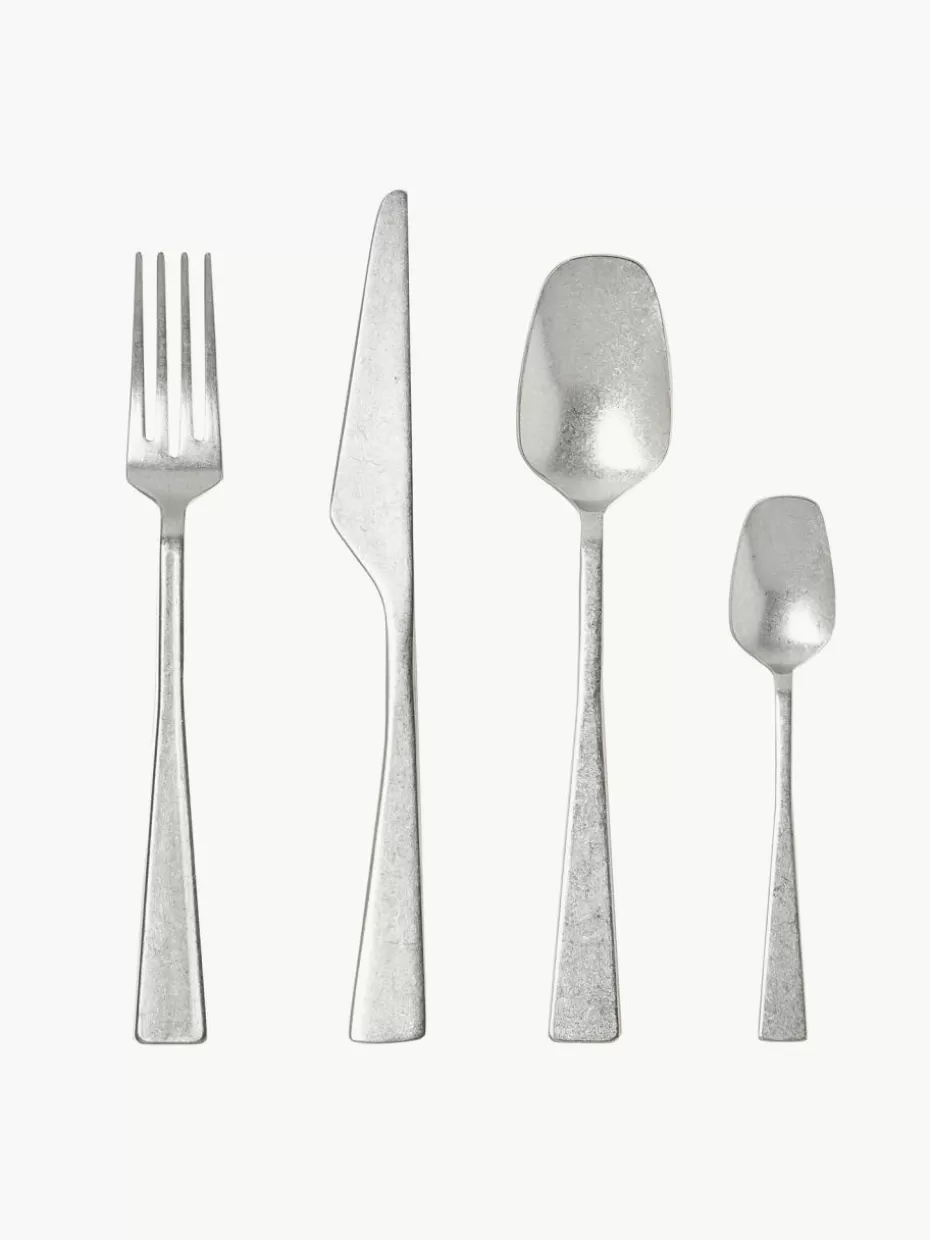 Besteck-Sets-knIndustrie Besteck-Set Zest mit Stonewashed Oberfläche, 6 Personen (24-tlg.) Silberfarben